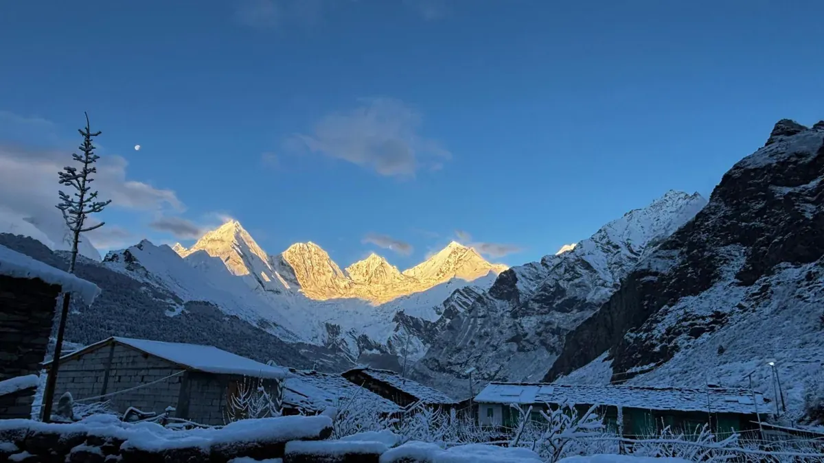 Panchachuli Peaks view and Darma Valley exploration trek path with traditional tribal villages of Dharchula Kumaon