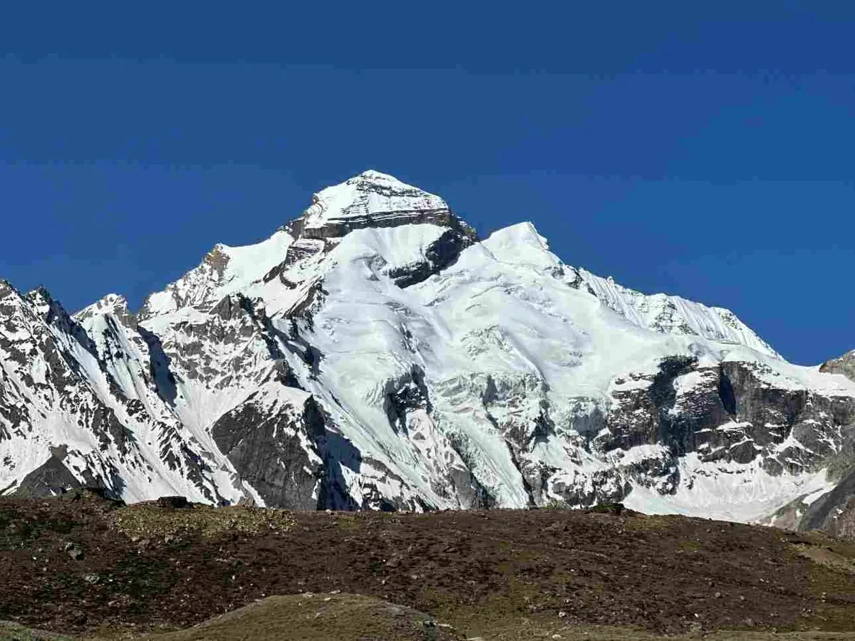 Sacred Adi Kailash peak snow-capped mountain range reflection in Uttarakhand Himalaya